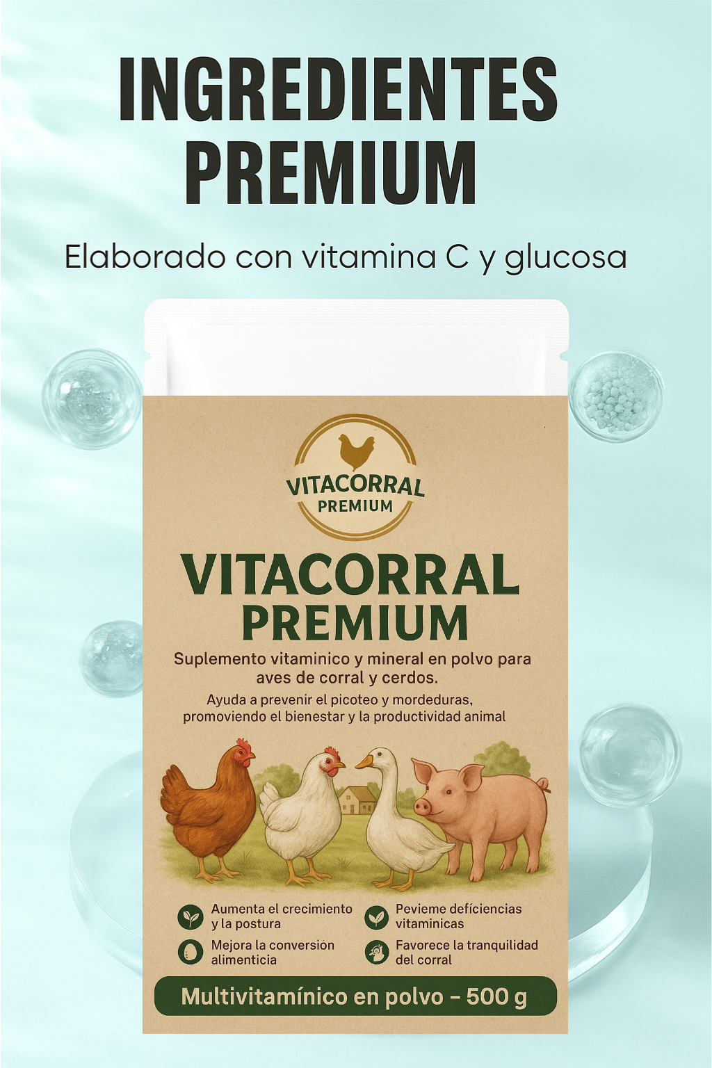 🐓 Multivitamínico Nutricional en Polvo Antipicoteo para Aves (500 g) 🔥 Evita el canibalismo y mejora su salud 🐣✨ ¡Resultados desde los primeros días! 🐔