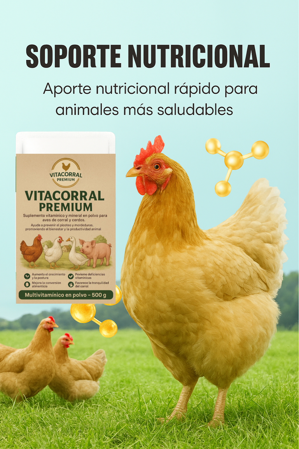 🐓 Multivitamínico Nutricional en Polvo Antipicoteo para Aves (500 g) 🔥 Evita el canibalismo y mejora su salud 🐣✨ ¡Resultados desde los primeros días! 🐔