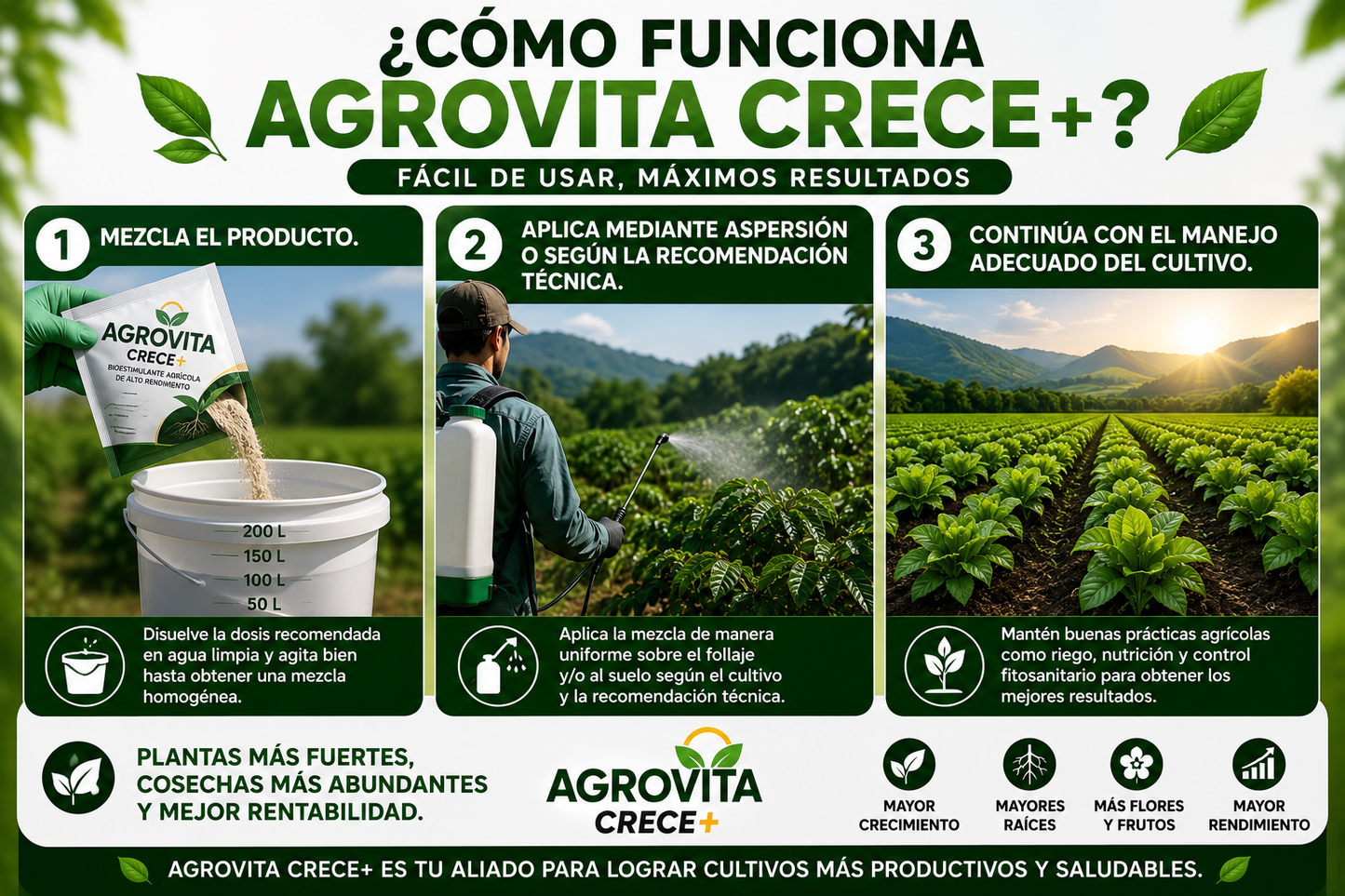 AGROVITA CRECE+ 🌱Hormona Agrícola | Más crecimiento. Más cosecha. Más rentabilidad.
