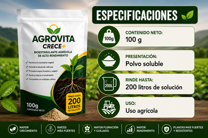 AGROVITA CRECE+ 🌱Hormona Agrícola | Más crecimiento. Más cosecha. Más rentabilidad.