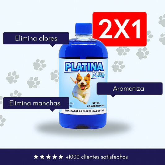 2X1 Eliminador de Olores Mascotas - ULTRA Concentrado - Platina PLUS - 500ml