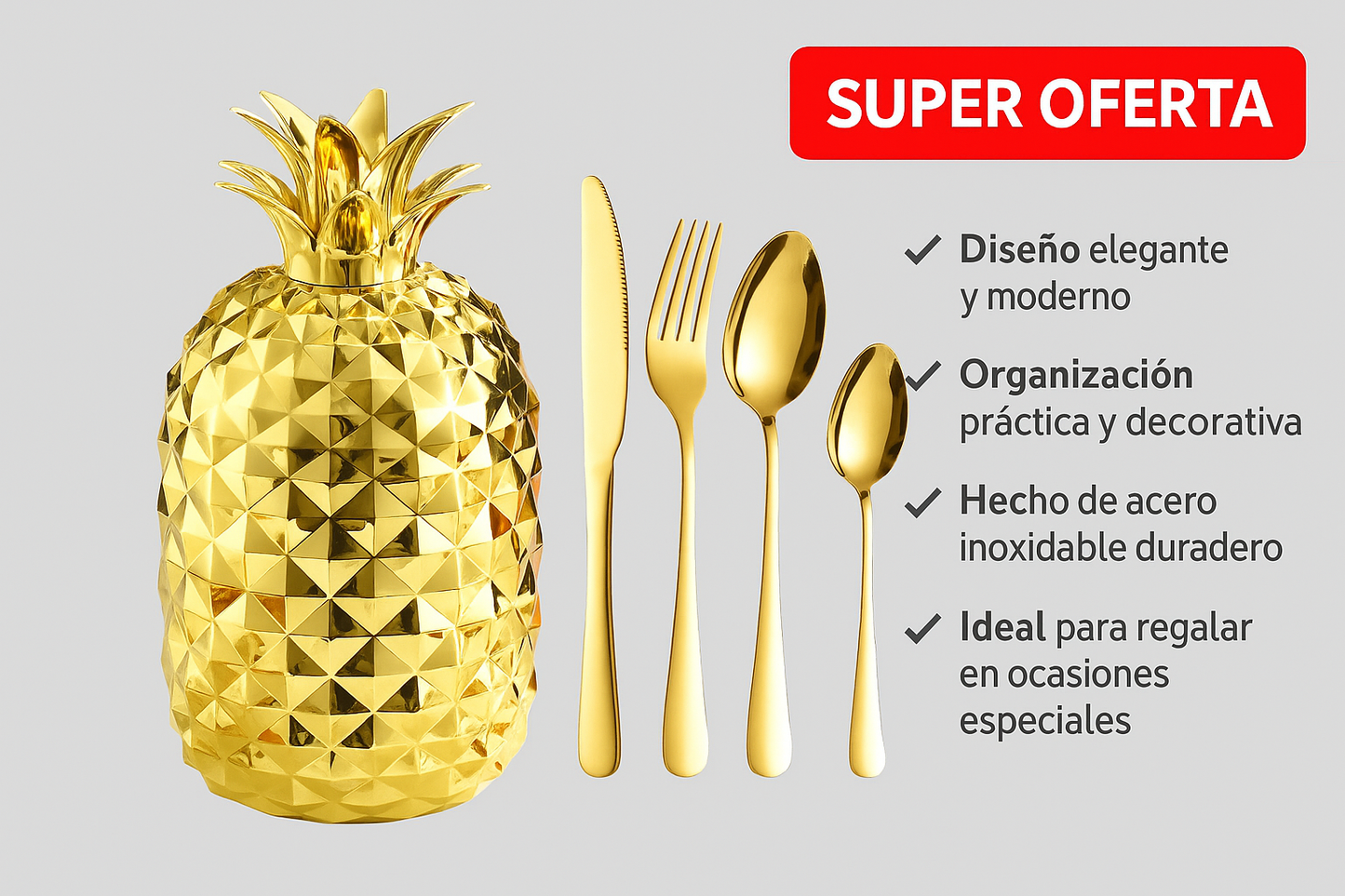 Juego de cubiertos en acero inoxidable en forma de piña de alta calidad, 24 piezas