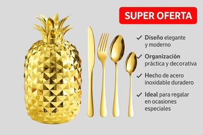 Juego de cubiertos en acero inoxidable en forma de piña de alta calidad, 24 piezas