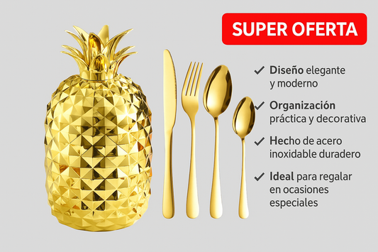 Juego de cubiertos en acero inoxidable en forma de piña de alta calidad, 24 piezas