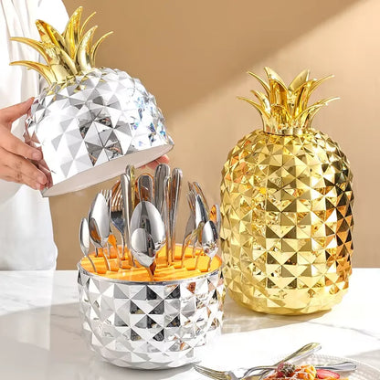 Juego de cubiertos en acero inoxidable en forma de piña de alta calidad, 24 piezas