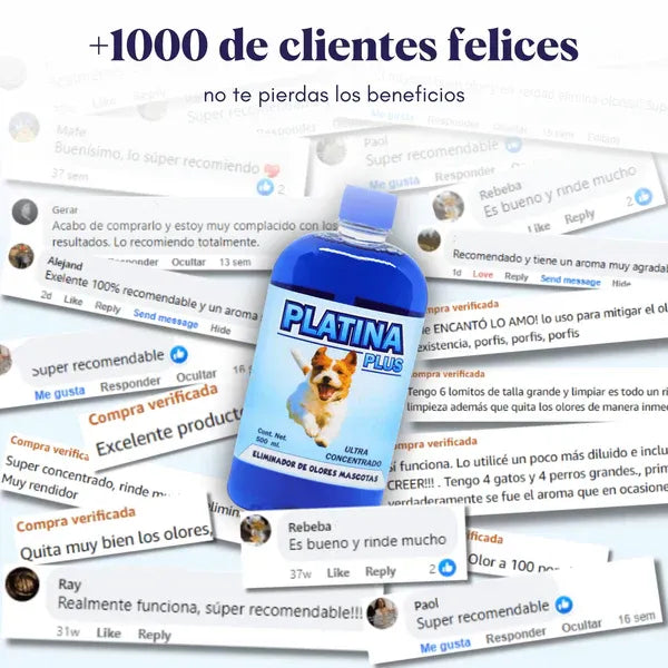 2X1 Eliminador de Olores Mascotas - ULTRA Concentrado - Platina PLUS - 500ml