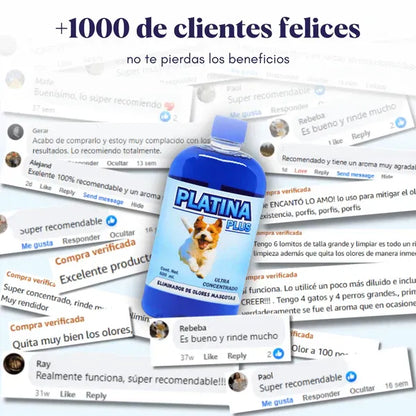 2X1 Eliminador de Olores Mascotas - ULTRA Concentrado - Platina PLUS - 500ml